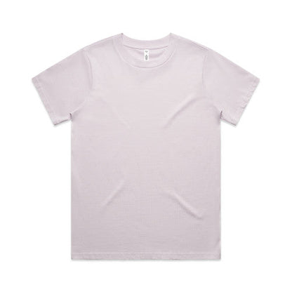 Lavender crew neck t-shirt with short sleeves and a relaxed fit.