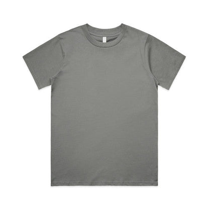 Charcoal gray crew neck t-shirt with short sleeves and a simple design.