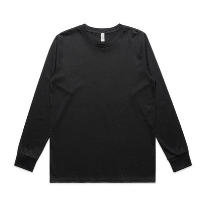 Black long-sleeved t-shirt with ribbed cuffs and hem, made of cotton.