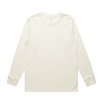 Cream-colored long-sleeved shirt with ribbed cuffs and hem, likely made of cotton or polyester blend.