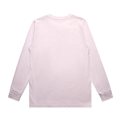 Lavender long-sleeve t-shirt with ribbed cuffs and hem, made of soft cotton.