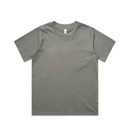 Charcoal gray crew neck t-shirt with short sleeves and a ribbed neckline.