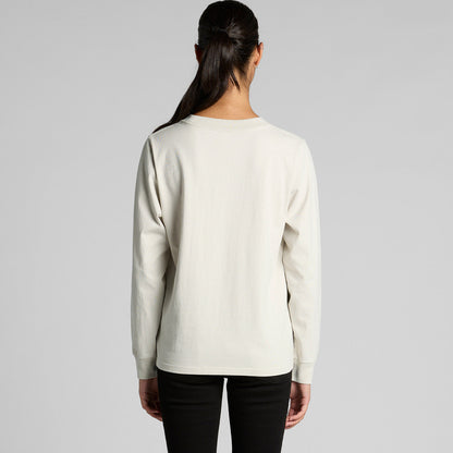 Cream-colored long-sleeved sweatshirt with ribbed cuffs and hem, likely made of cotton or polyester blend.