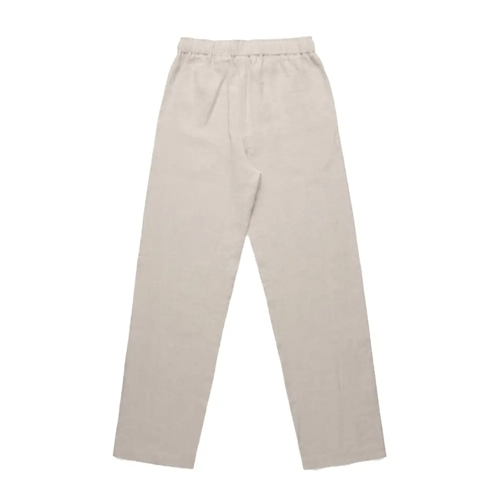 Beige elastic waist pants.