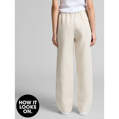 Beige wide-leg pants.