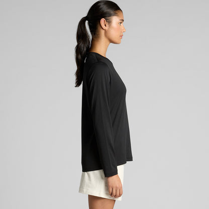 Black long-sleeved athletic top with ribbed cuffs and hem, likely made of polyester or cotton blend.
