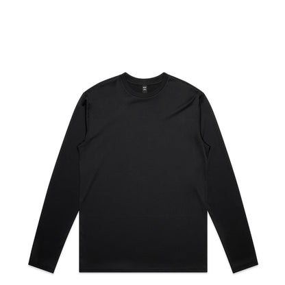 Black long-sleeved crew neck t-shirt with ribbed cuffs and hem, made of soft cotton.