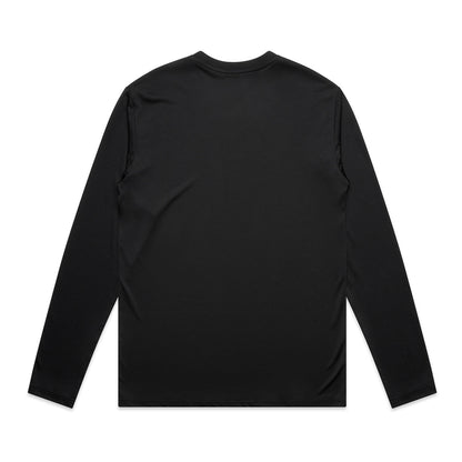 Black long-sleeved crew neck t-shirt with ribbed cuffs and hem, made of cotton.