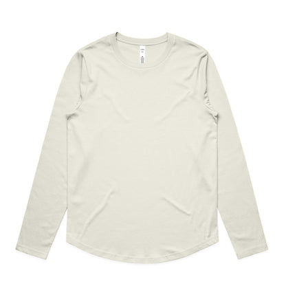 Cream-colored long-sleeved shirt with a relaxed fit and rounded neckline.