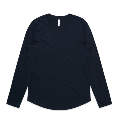 Dark navy long-sleeved t-shirt with a relaxed fit and rounded neckline.