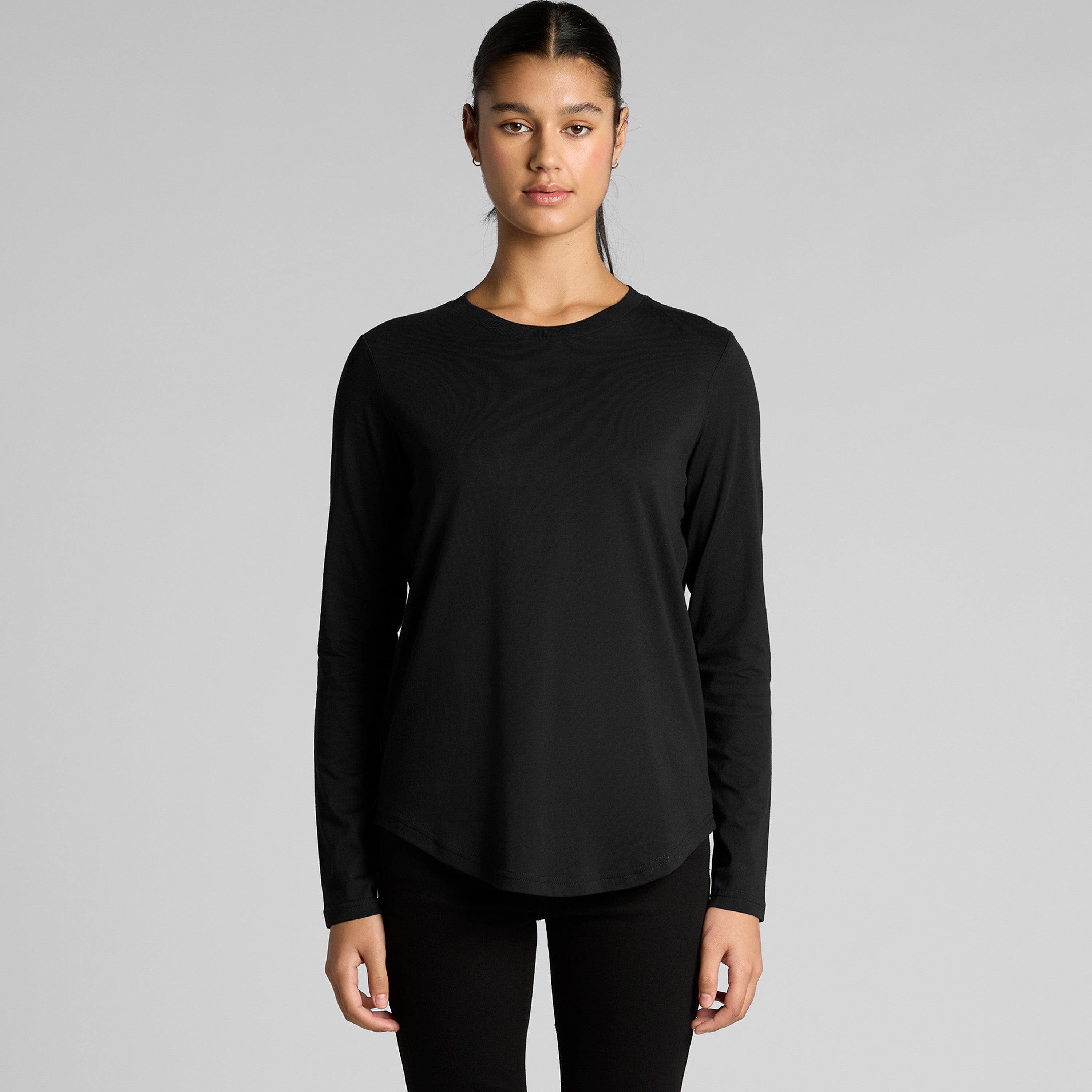 Black long-sleeved t-shirt with a relaxed fit and crew neck design.