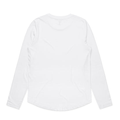White long-sleeved shirt with a relaxed fit and rounded neckline.