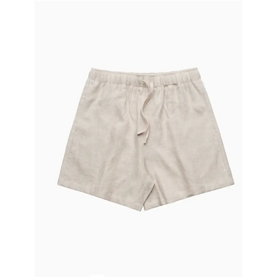 Beige drawstring shorts.