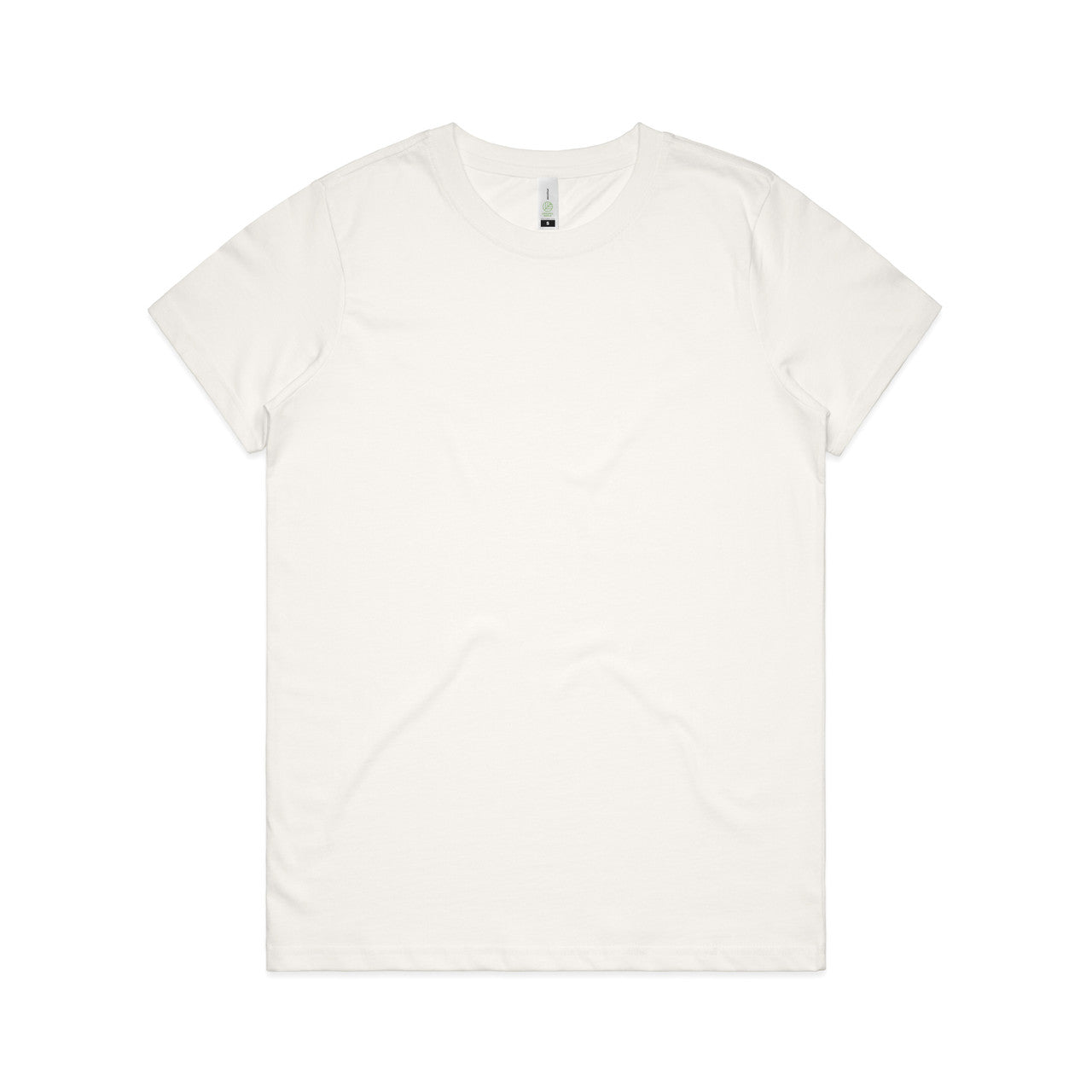 White t-shirt with short sleeves and crew neck.