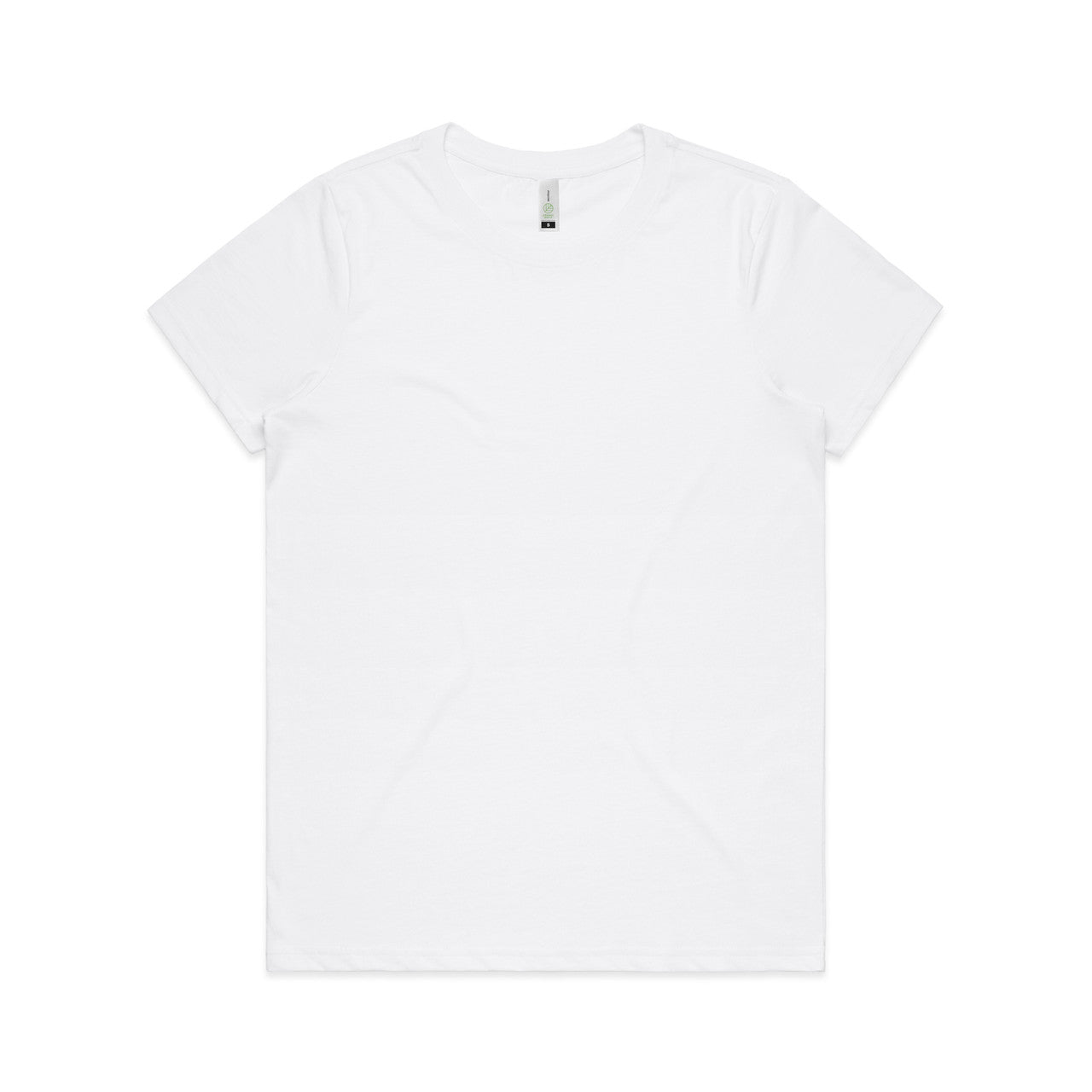 White t-shirt with short sleeves and crew neck.