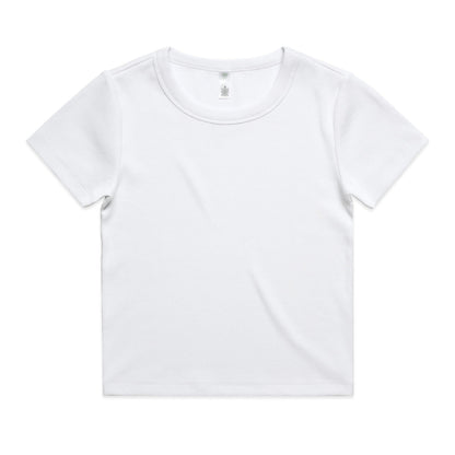 White crew neck t-shirt with short sleeves and a relaxed fit, made of soft cotton.