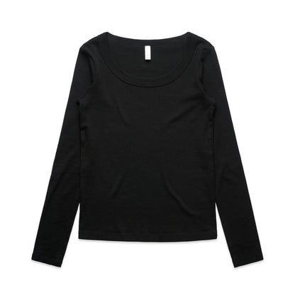 Black long-sleeved scoop neck top with a relaxed fit and soft material.