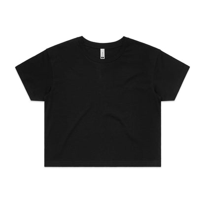 Black cropped t-shirt with short sleeves and a crew neck.