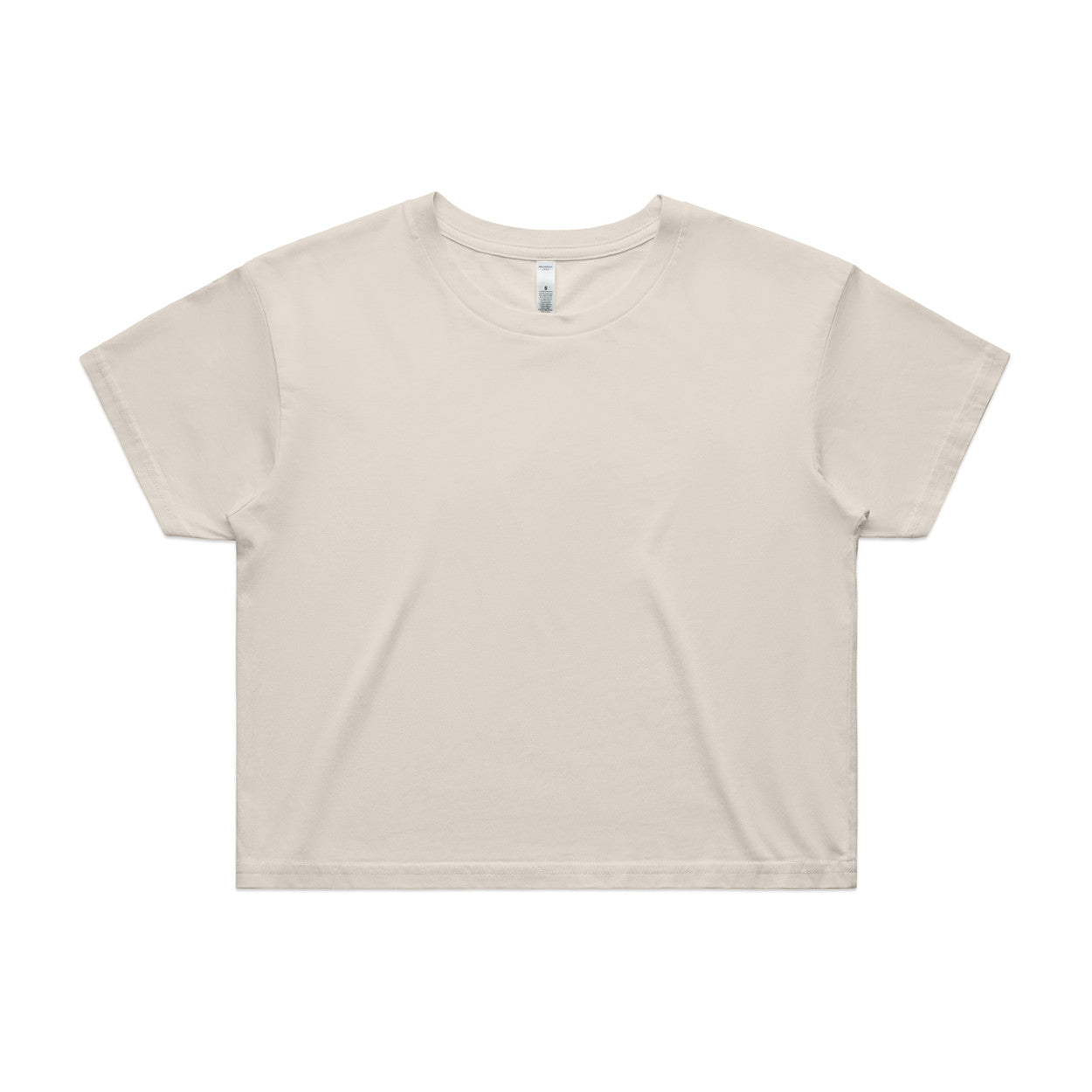 Beige cropped t-shirt with a keyhole neckline and short sleeves.
