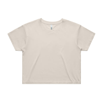Beige cropped t-shirt with a keyhole neckline and short sleeves.