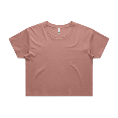 Dusty rose cropped t-shirt with short sleeves and a round neckline, made of soft cotton.