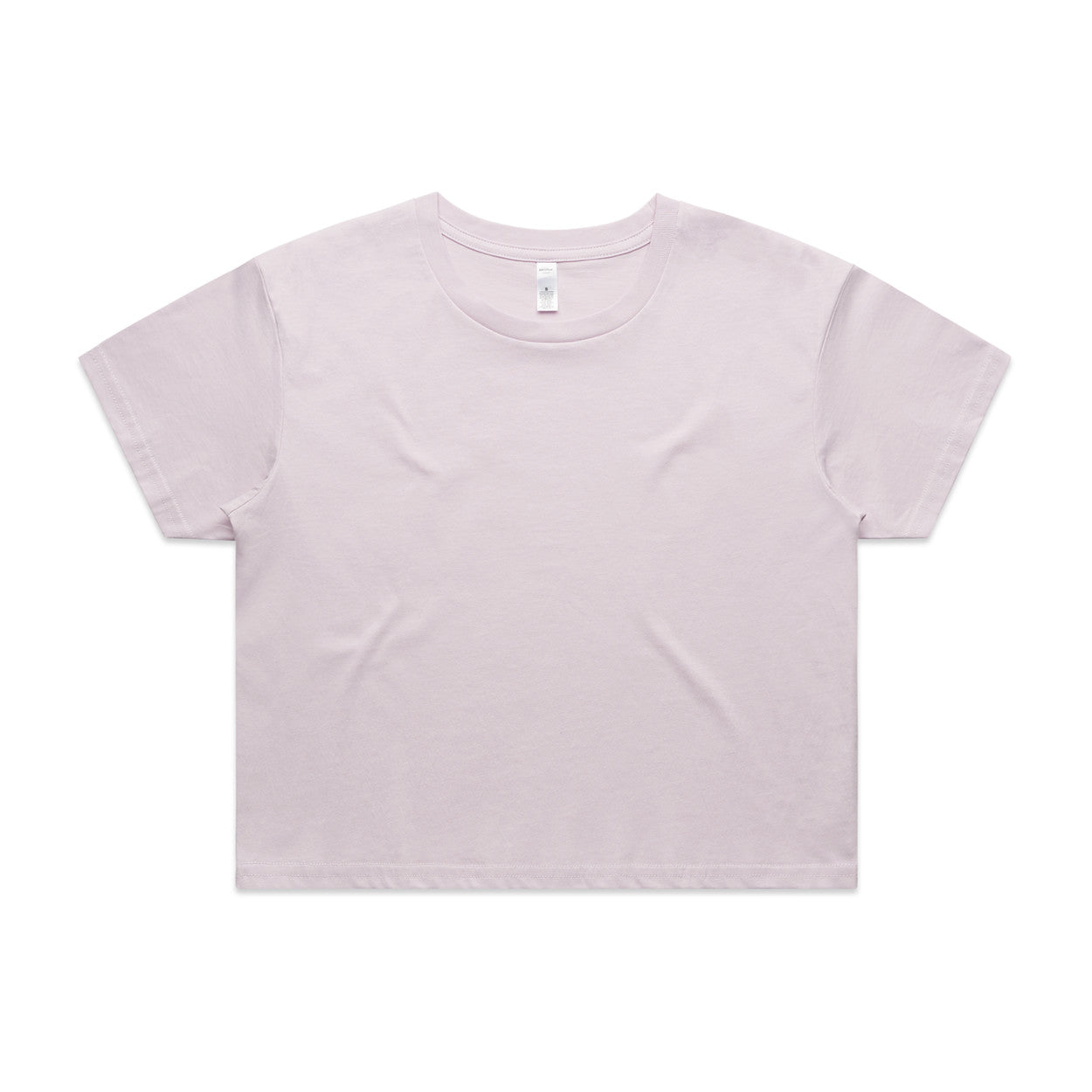 Lavender cropped t-shirt with short sleeves and a round neckline.