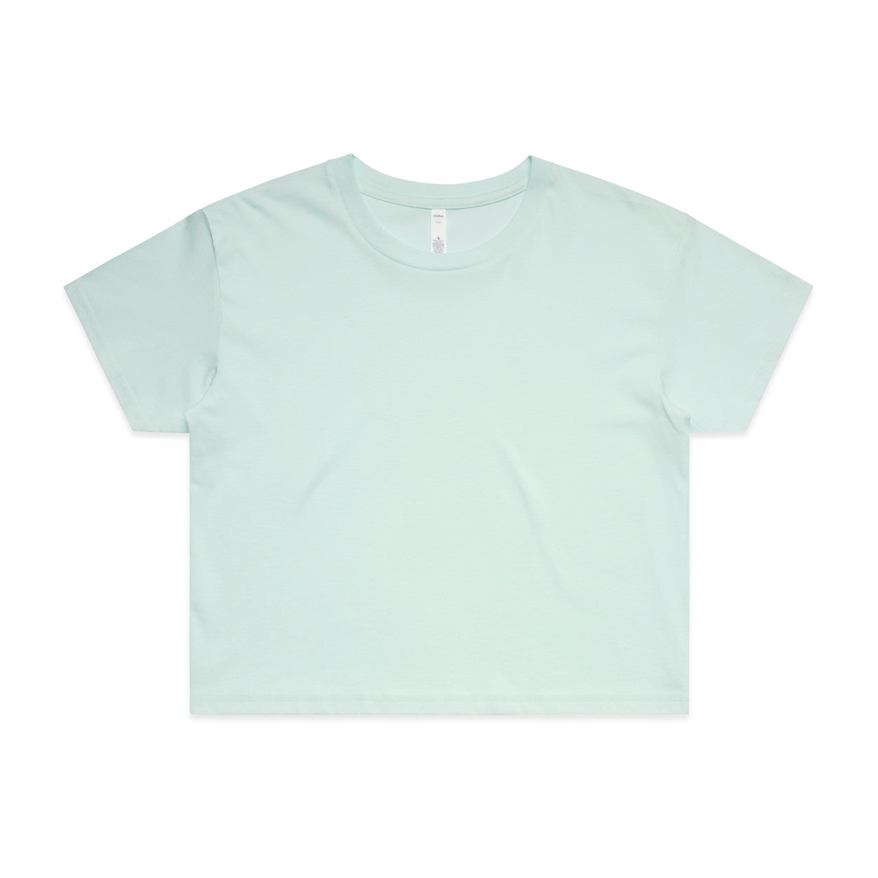 Mint green cropped t-shirt with short sleeves and a crew neck.