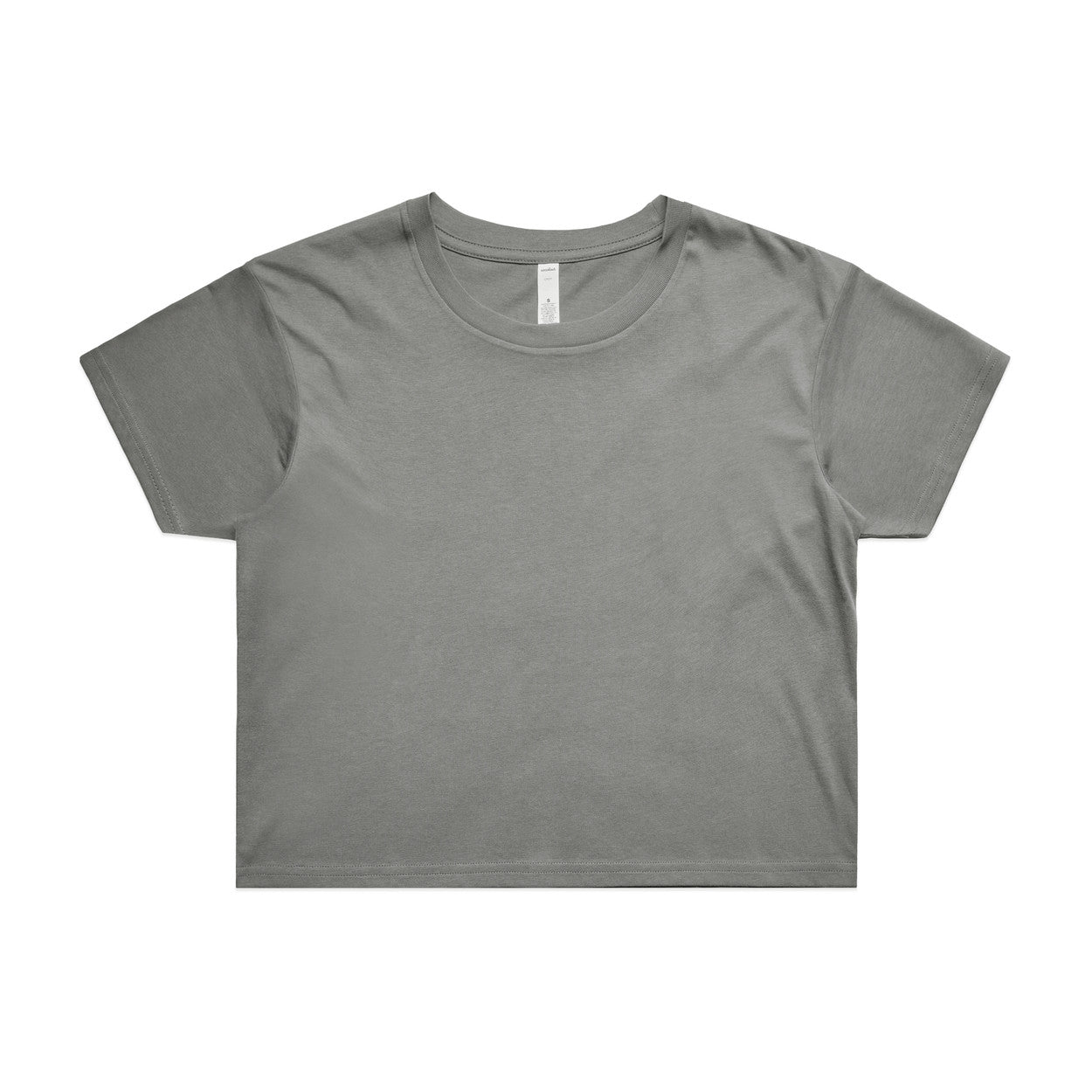 Gray cropped t-shirt with short sleeves and a relaxed fit.