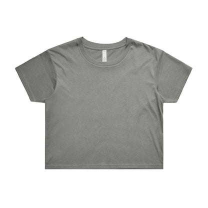 Gray cropped t-shirt with short sleeves and a relaxed fit.