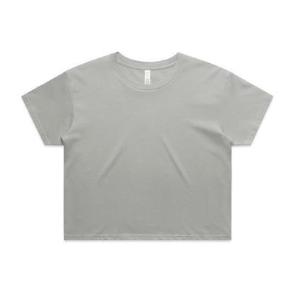 Gray cropped t-shirt with short sleeves and a crew neck.