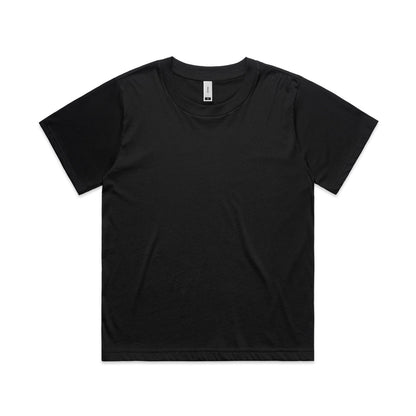 Black t-shirt with short sleeves and crew neck, made of cotton.