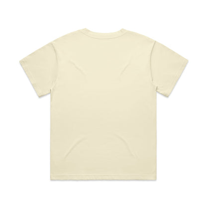 Cream-colored t-shirt with a simple design and short sleeves.