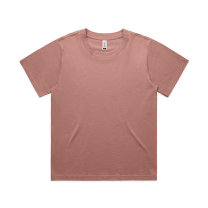 Dusty rose t-shirt with a crew neck and short sleeves, made of soft cotton.