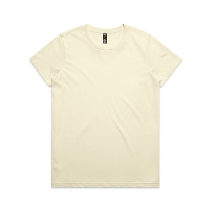 Cream-colored crew neck t-shirt with short sleeves and a relaxed fit.