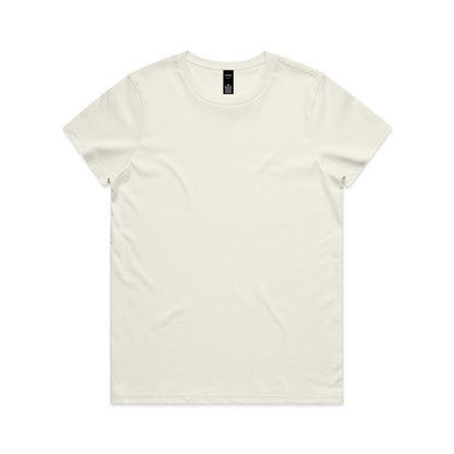 Cream-colored crew neck t-shirt with short sleeves and a relaxed fit.