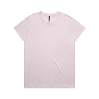 Lavender t-shirt with short sleeves and crew neck.
