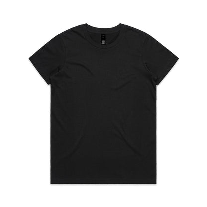 Black v-neck t-shirt with a small white logo on the left chest.