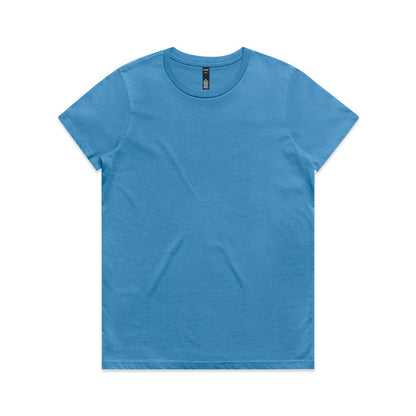 Blue t-shirt with short sleeves and a round neckline.