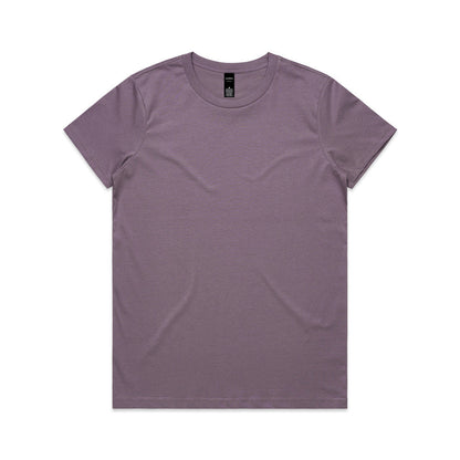 Lavender crew neck t-shirt with short sleeves and a relaxed fit.