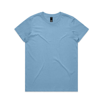 Light blue crew neck t-shirt with short sleeves and a relaxed fit.