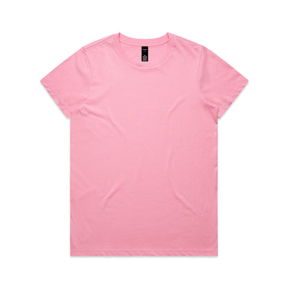Pink t-shirt with short sleeves and a crew neck.