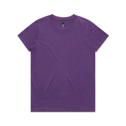 Purple t-shirt with short sleeves and a crew neck.