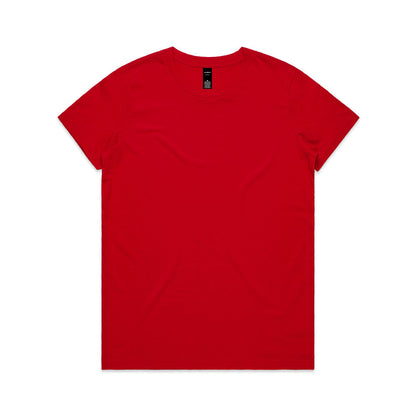 Red t-shirt with short sleeves and a crew neck.