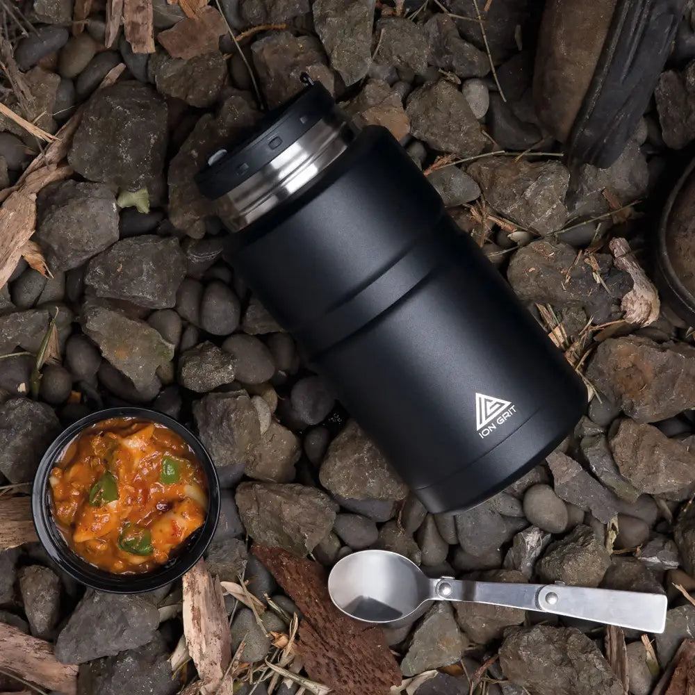 Black insulated food container.