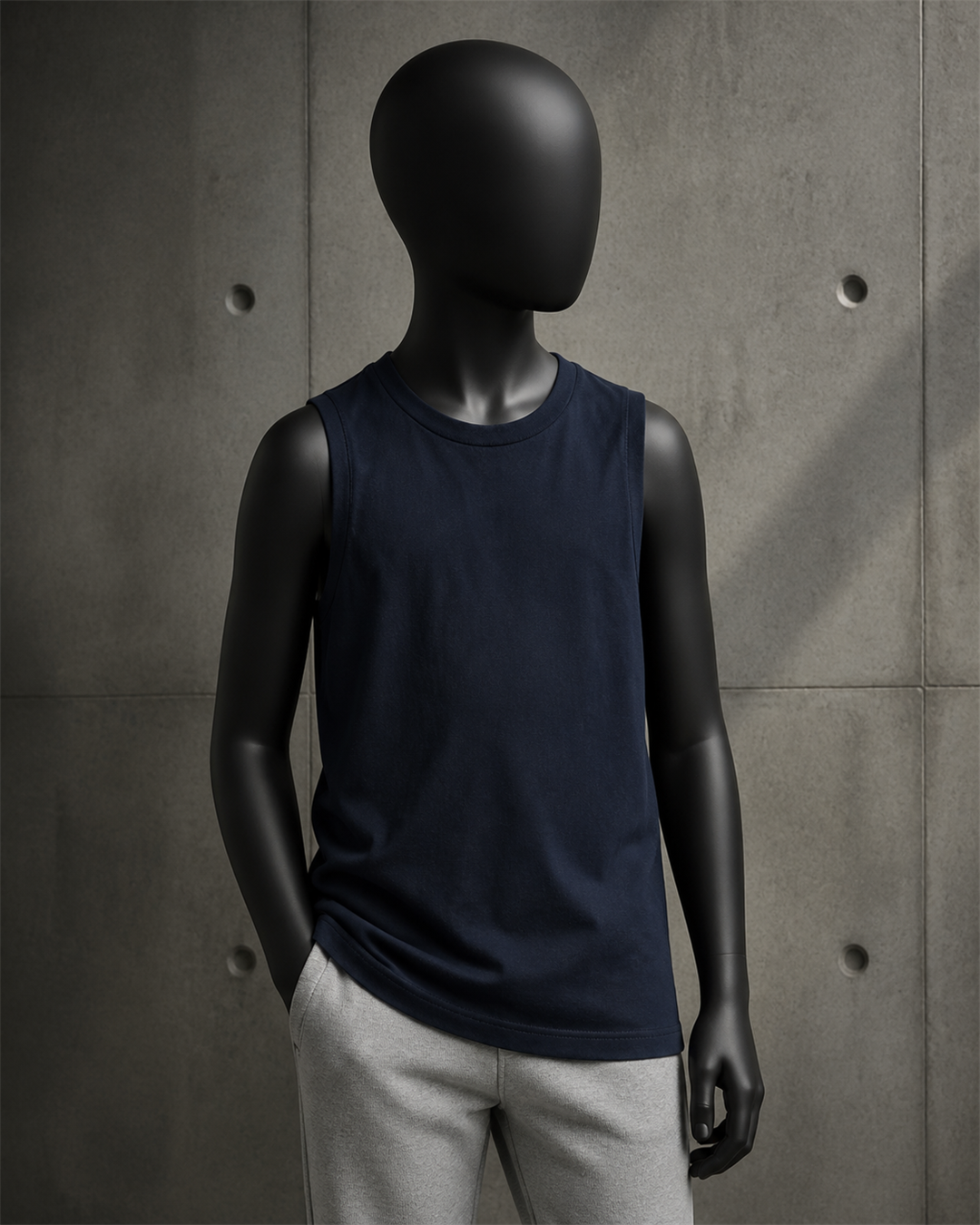 Youth Barnard Tank 3010 blank product on dark industrial concrete background