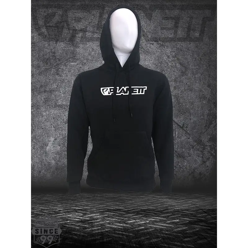 Black hooded sweatshirt.