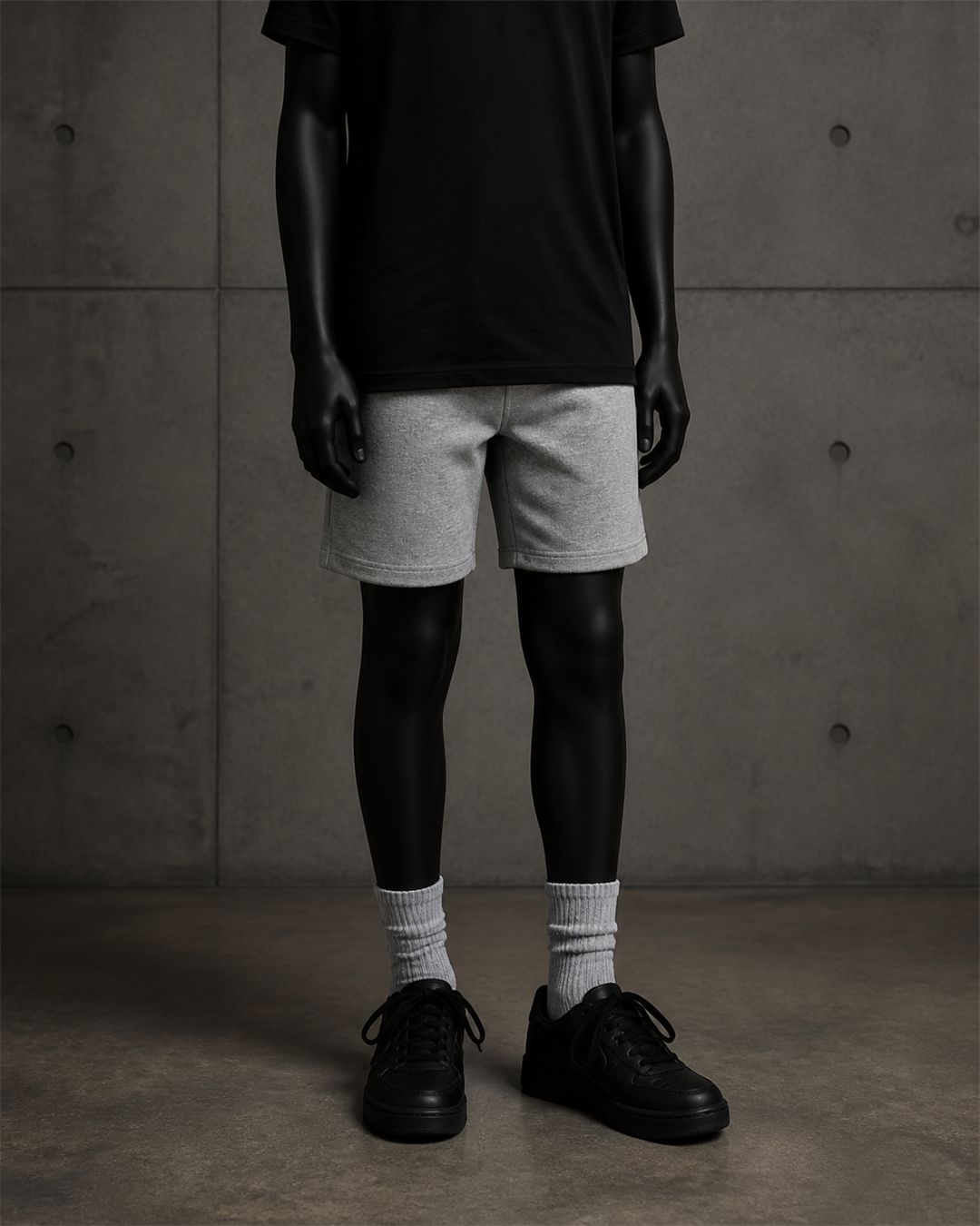 Youth Stadium Shorts 3026 blank product on dark industrial concrete background